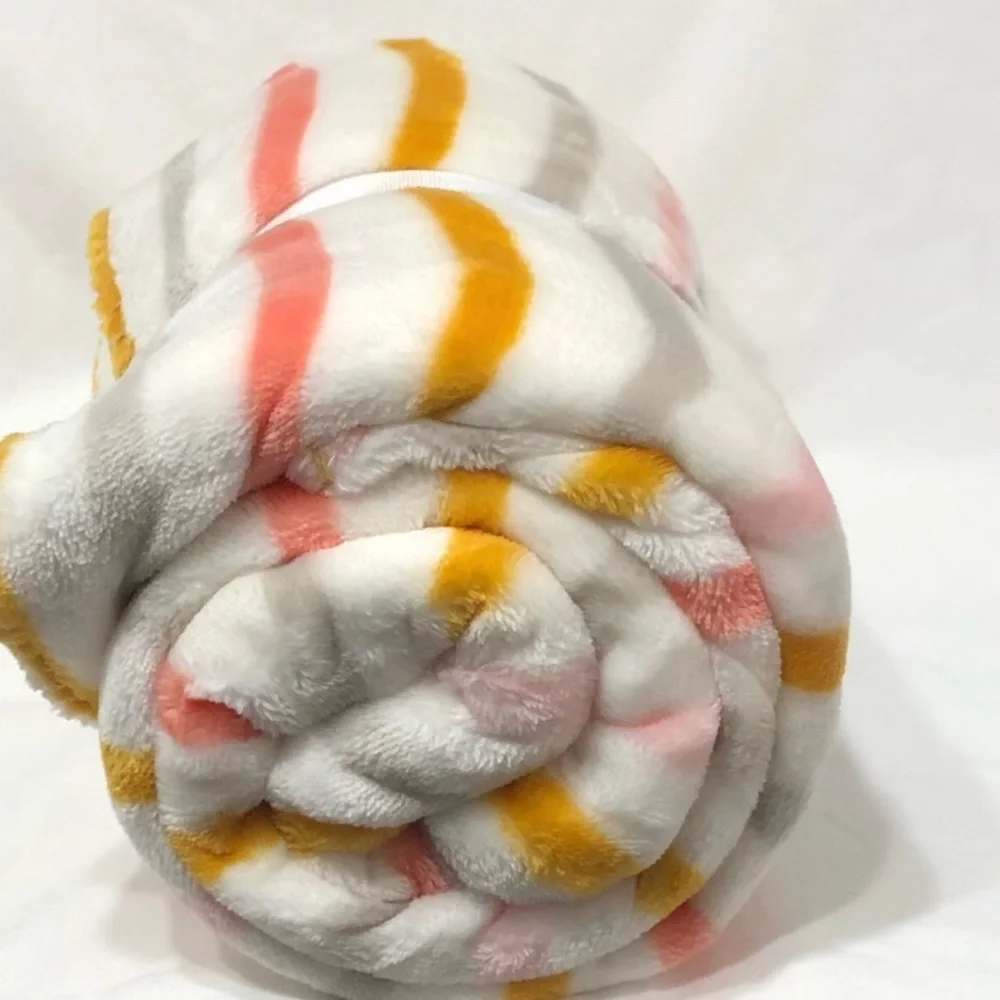 super soft  plush throw multi Color cream-stripes. Size 50in x60in